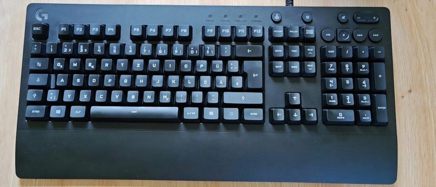 A Logitech G213 wired mechanical keyboard
